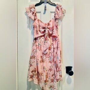 Cute Pink Floral Tie-Front Dress
